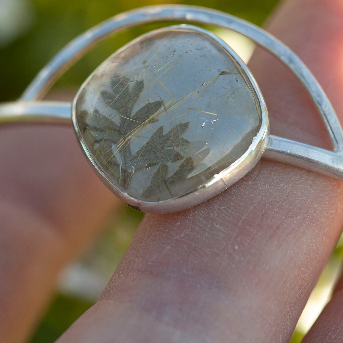 OOAK bracelet with captured plant #1 • rutilated quartz (ready to ship)