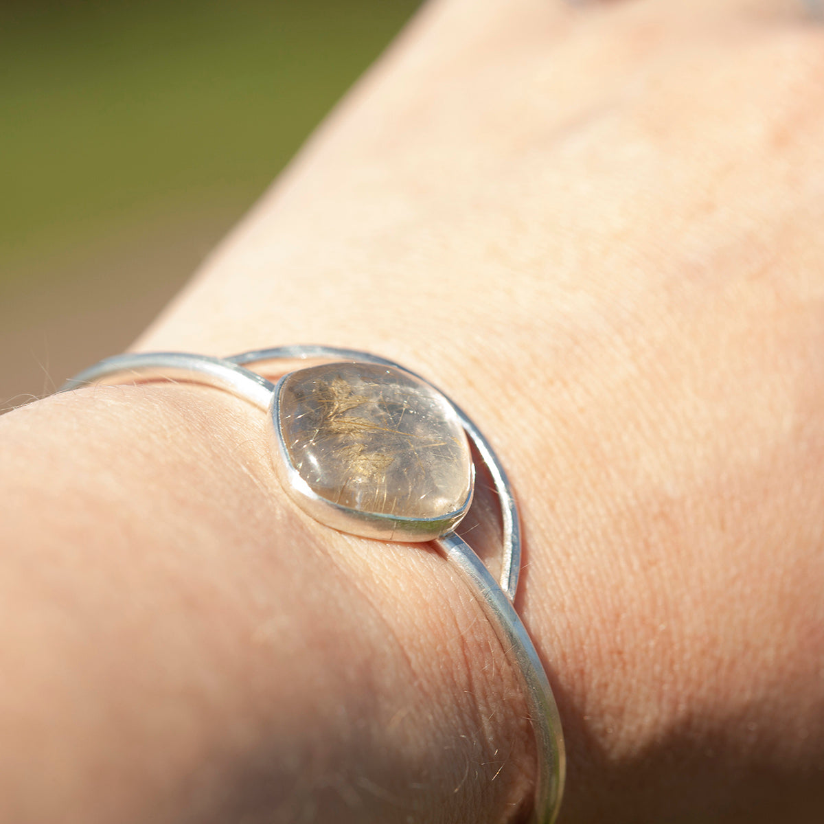 OOAK bracelet with captured plant #1 • rutilated quartz (ready to ship)