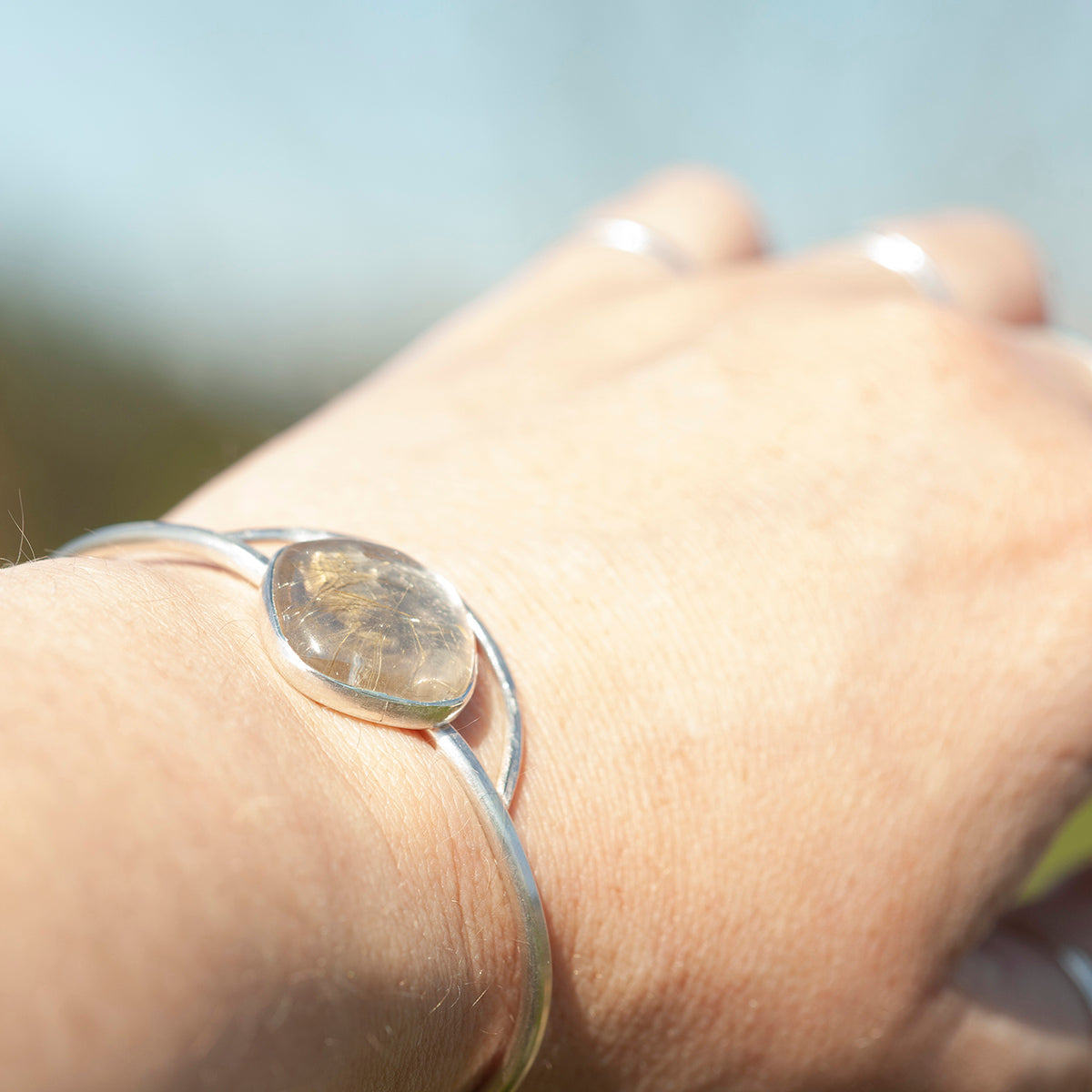 OOAK bracelet with captured plant #1 • rutilated quartz (ready to ship)