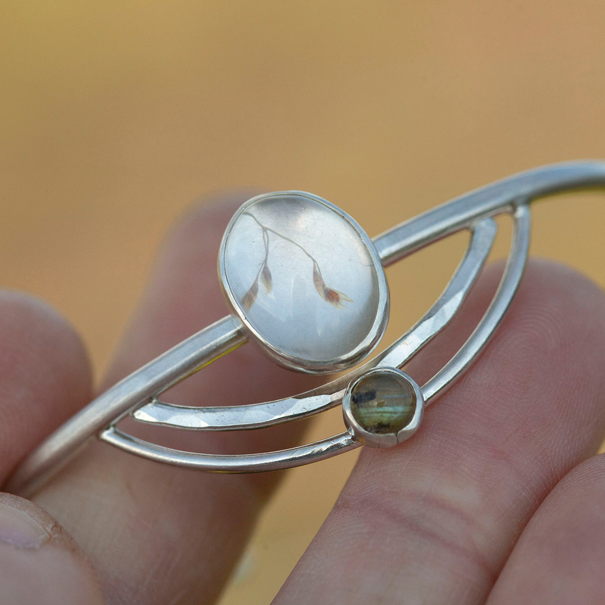 OOAK bracelet with captured plant #2 • quartz & labradorite (ready to ship)