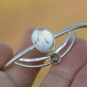 OOAK bracelet with captured plant #2 • quartz & labradorite (ready to ship)