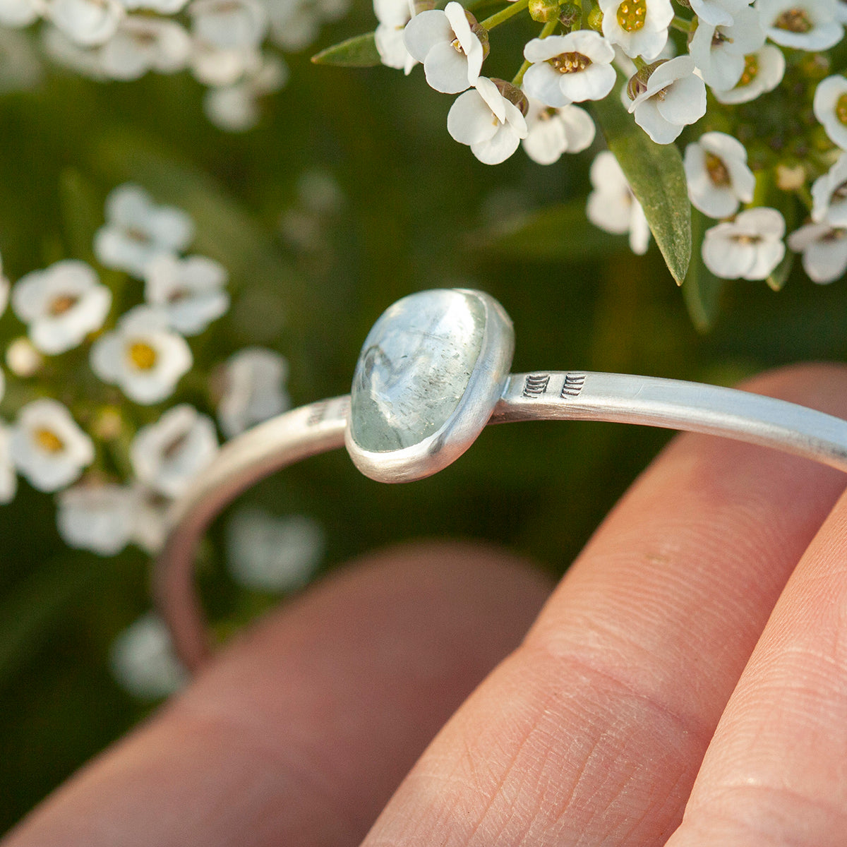 OOAK bracelet with captured plant #3 • aquamarine (ready to ship)