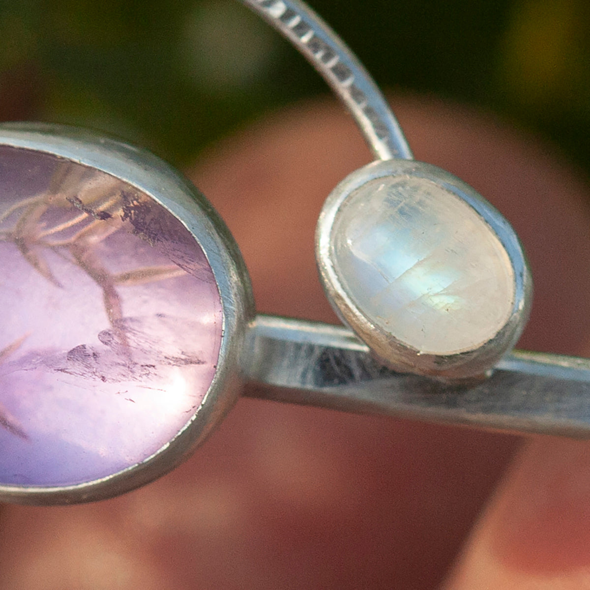 OOAK bracelet with captured plant #5 • amethyst & white labradorite (ready to ship)