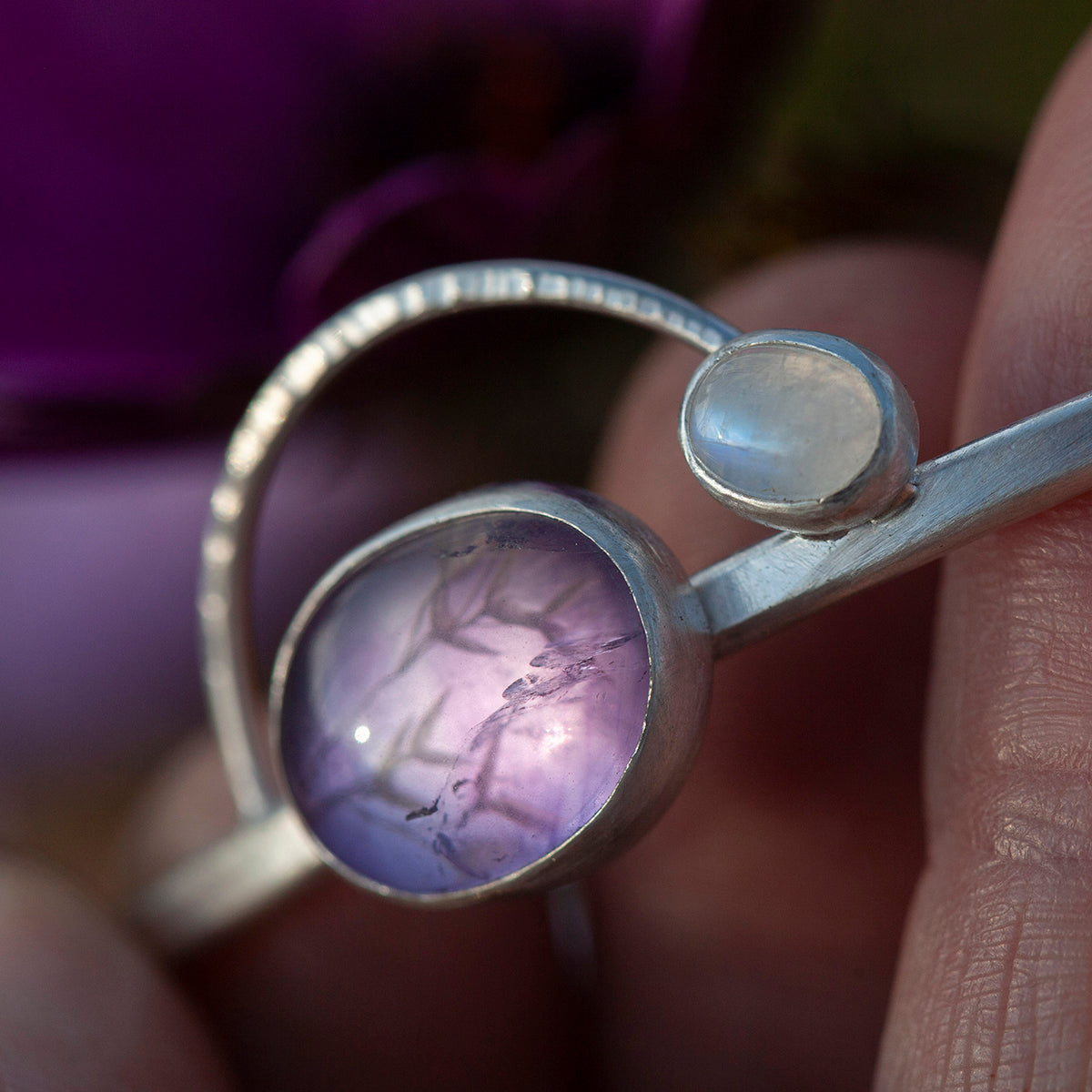 OOAK bracelet with captured plant #5 • amethyst & white labradorite (ready to ship)