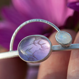OOAK bracelet with captured plant #5 • amethyst & white labradorite (ready to ship)