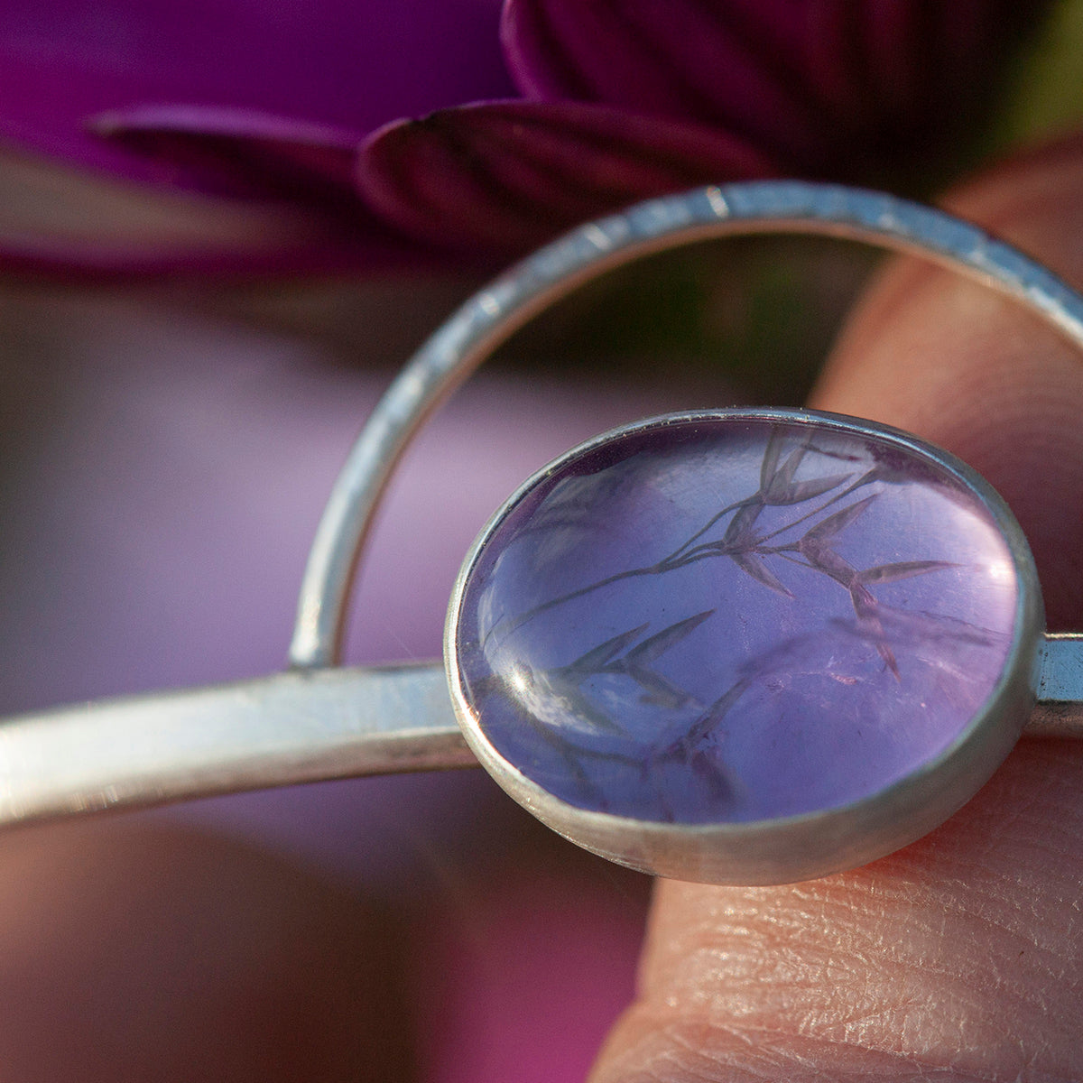 OOAK bracelet with captured plant #5 • amethyst & white labradorite (ready to ship)