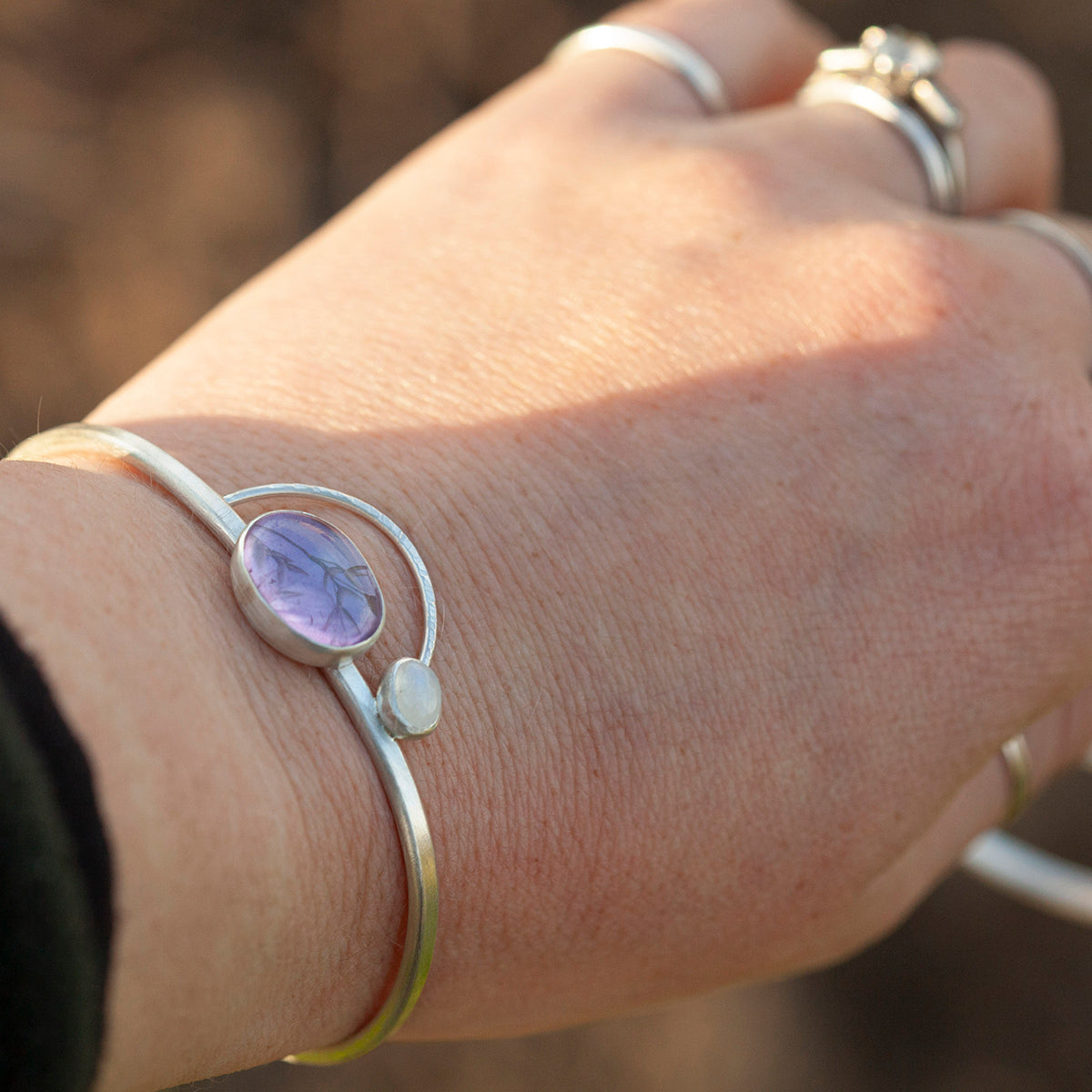 OOAK bracelet with captured plant #5 • amethyst & white labradorite (ready to ship)