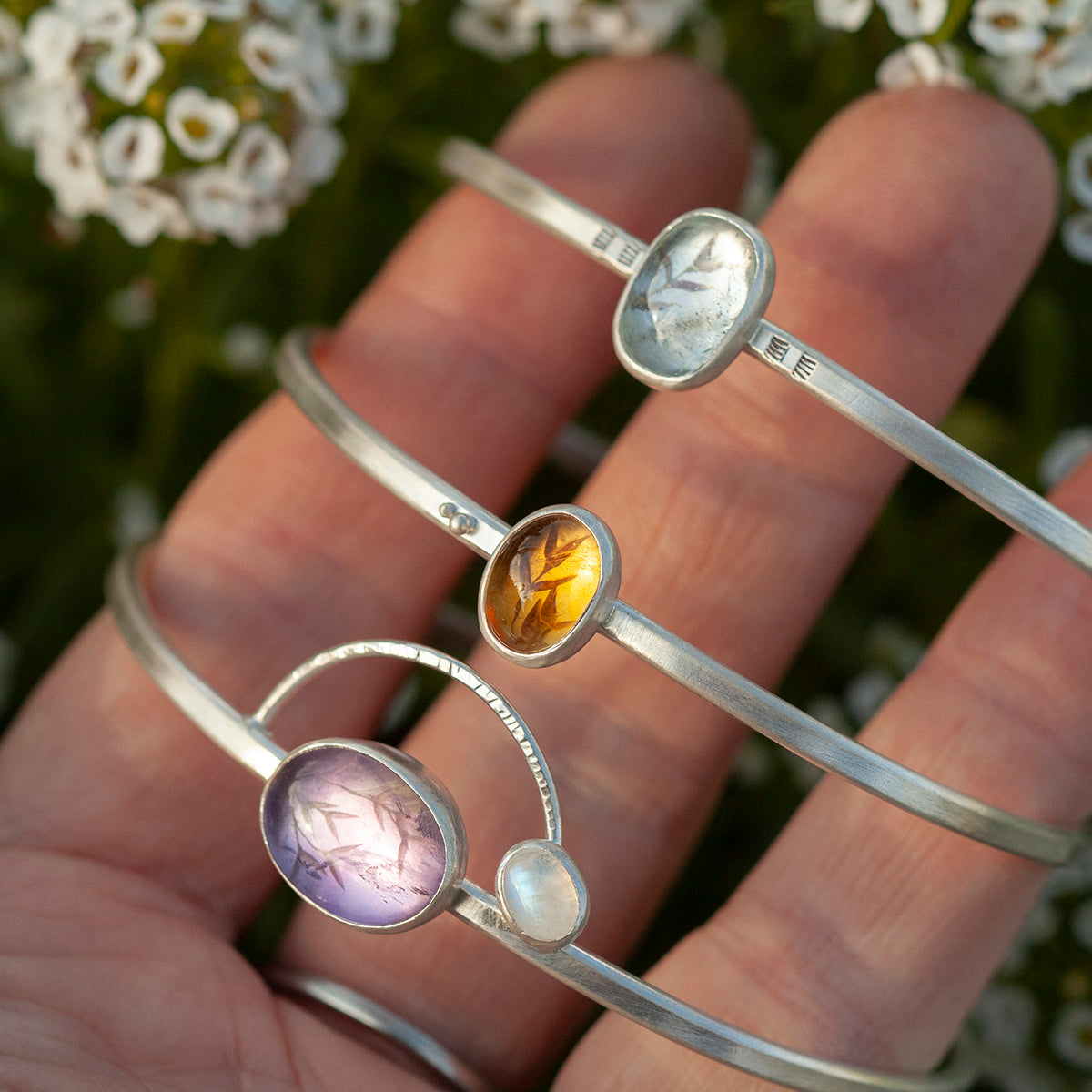 OOAK bracelet with captured plant #5 • amethyst & white labradorite (ready to ship)