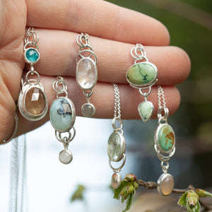 OOAK Osmose pendant #37 ~ with captured plant • Rose Quartz & Labradorite (ready to ship)