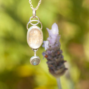 OOAK Osmose pendant #37 ~ with captured plant • Rose Quartz & Labradorite (ready to ship)