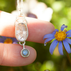 OOAK Osmose pendant #37 ~ with captured plant • Rose Quartz & Labradorite (ready to ship)