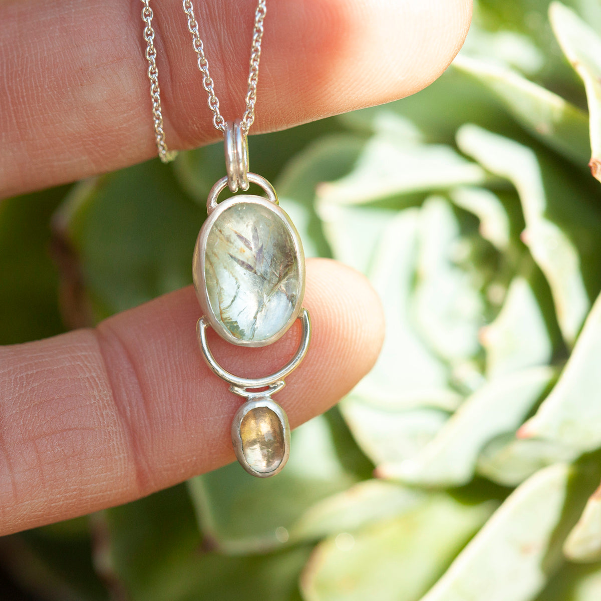OOAK Osmose pendant #36 ~ with captured plant • Aquamarine & Opal (ready to ship)