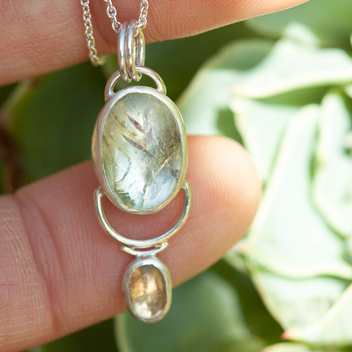 OOAK Osmose pendant #36 ~ with captured plant • Aquamarine & Opal (ready to ship)