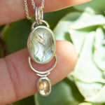 Load image into Gallery viewer, OOAK Osmose pendant #36 ~ with captured plant • Aquamarine &amp; Opal (ready to ship)
