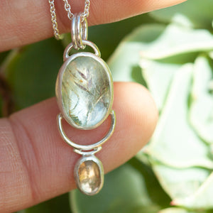 OOAK Osmose pendant #36 ~ with captured plant • Aquamarine & Opal (ready to ship)