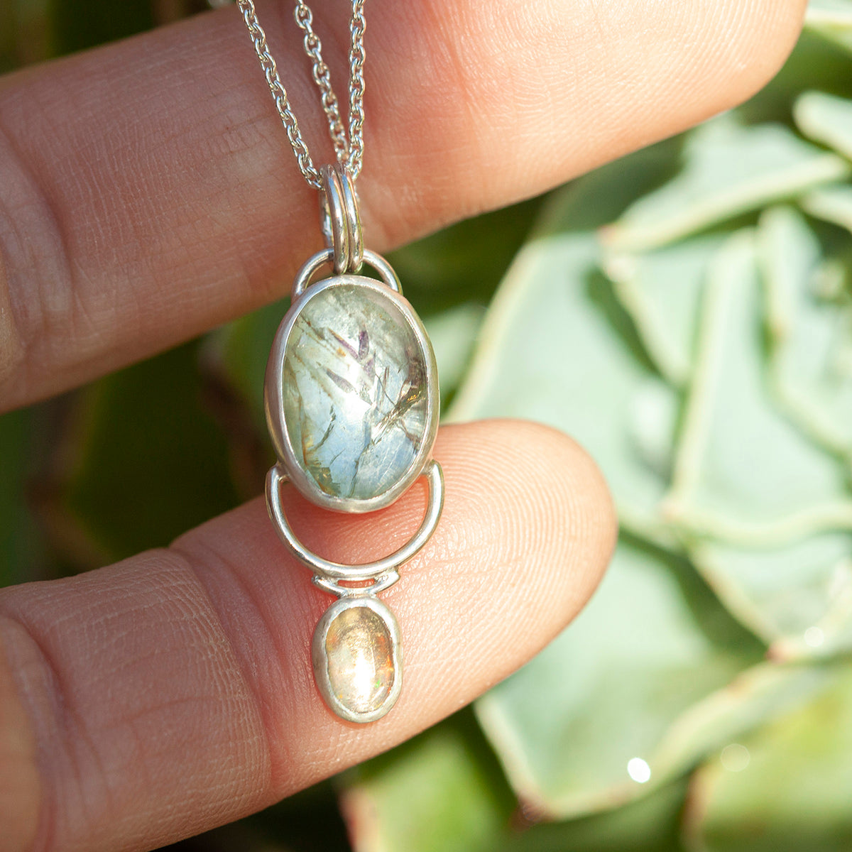 OOAK Osmose pendant #36 ~ with captured plant • Aquamarine & Opal (ready to ship)