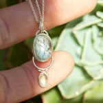 Load image into Gallery viewer, OOAK Osmose pendant #36 ~ with captured plant • Aquamarine &amp; Opal (ready to ship)
