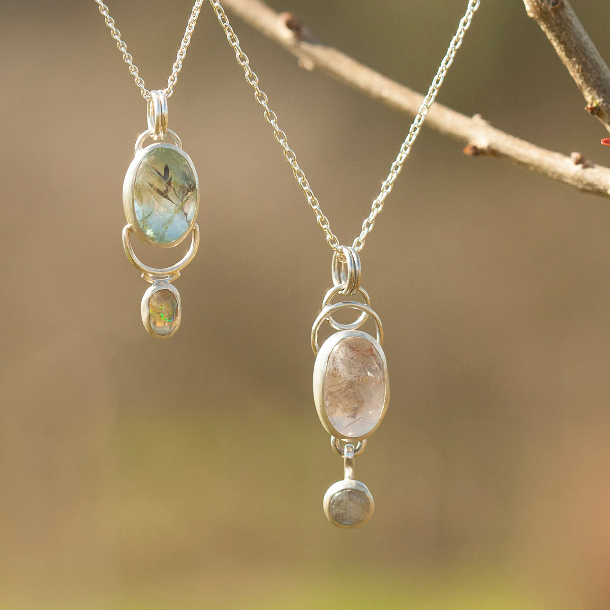 OOAK Osmose pendant #36 ~ with captured plant • Aquamarine & Opal (ready to ship)