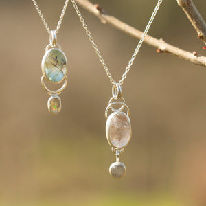 OOAK Osmose pendant #36 ~ with captured plant • Aquamarine & Opal (ready to ship)