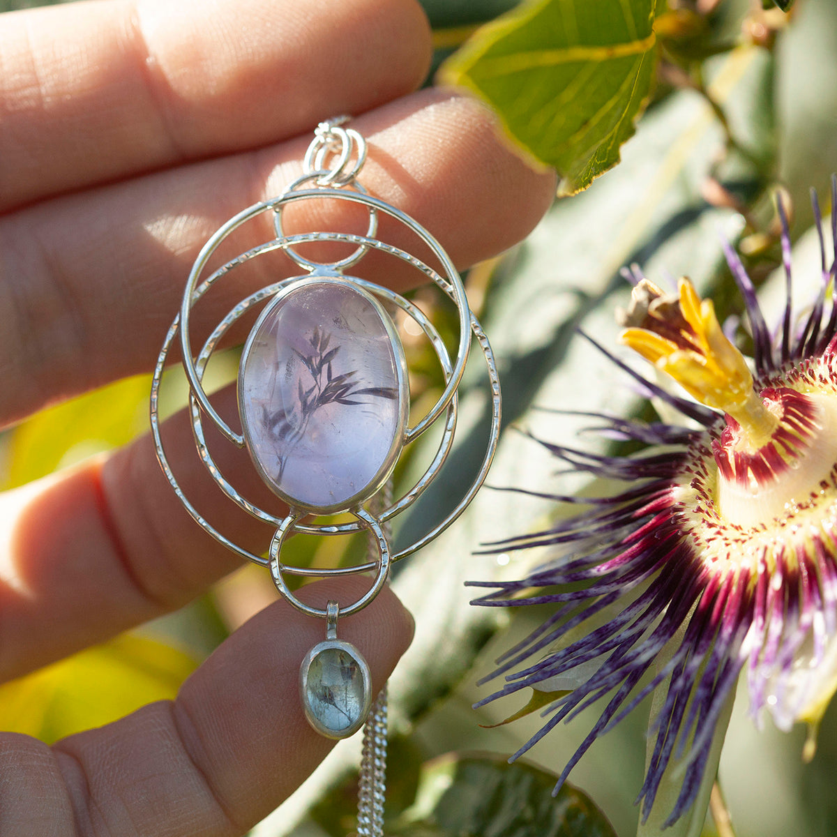 OOAK pendant with captured plant #13 • amethyst & aquamarine (ready to ship)