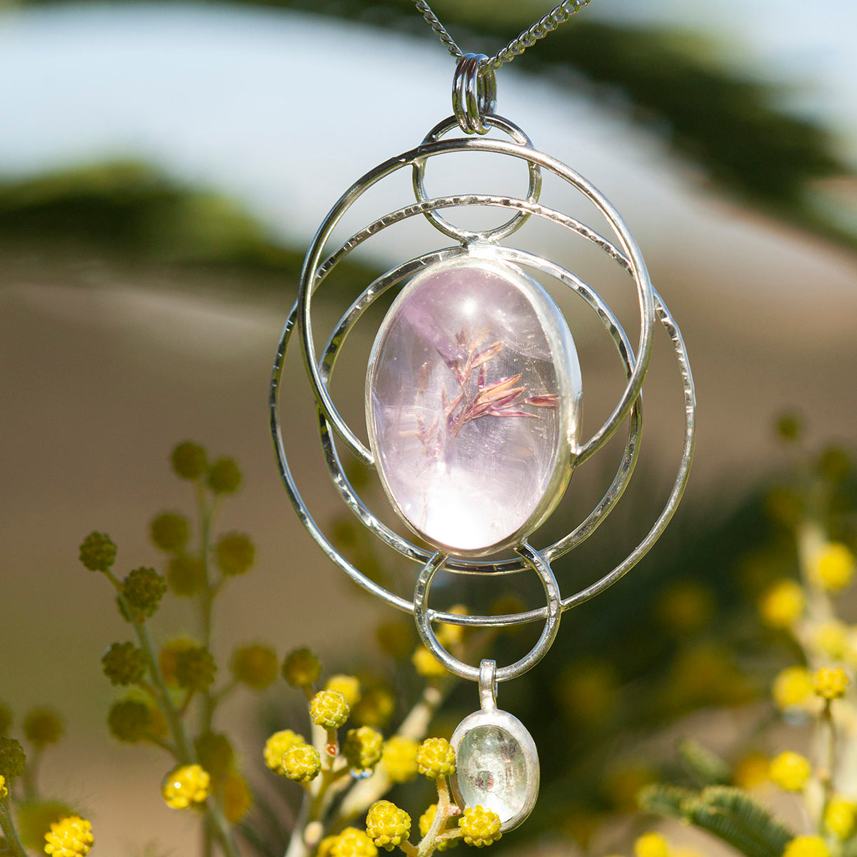 OOAK pendant with captured plant #13 • amethyst & aquamarine (ready to ship)