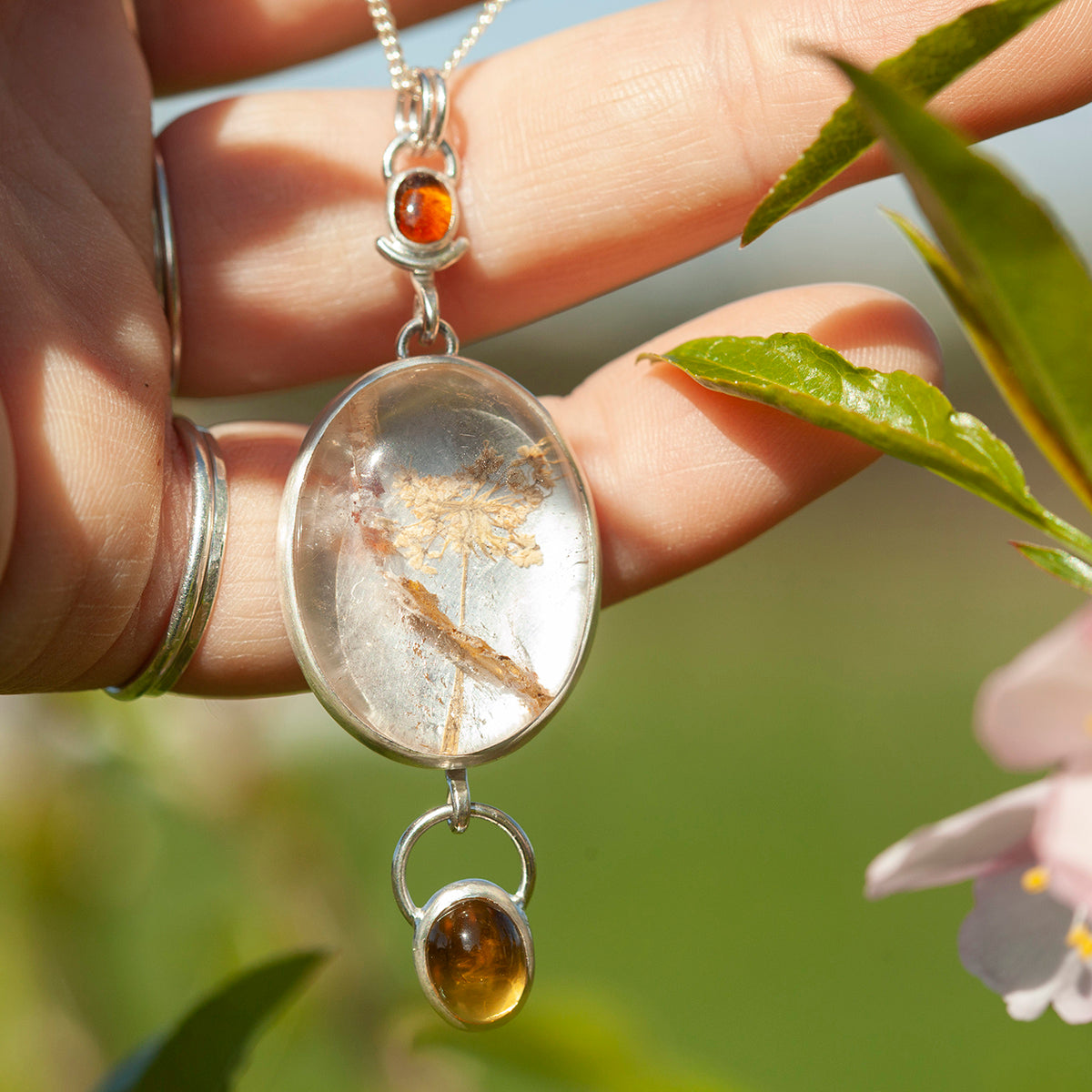 OOAK pendant with captured plant #14 • citrine & garden quartz (ready to ship)