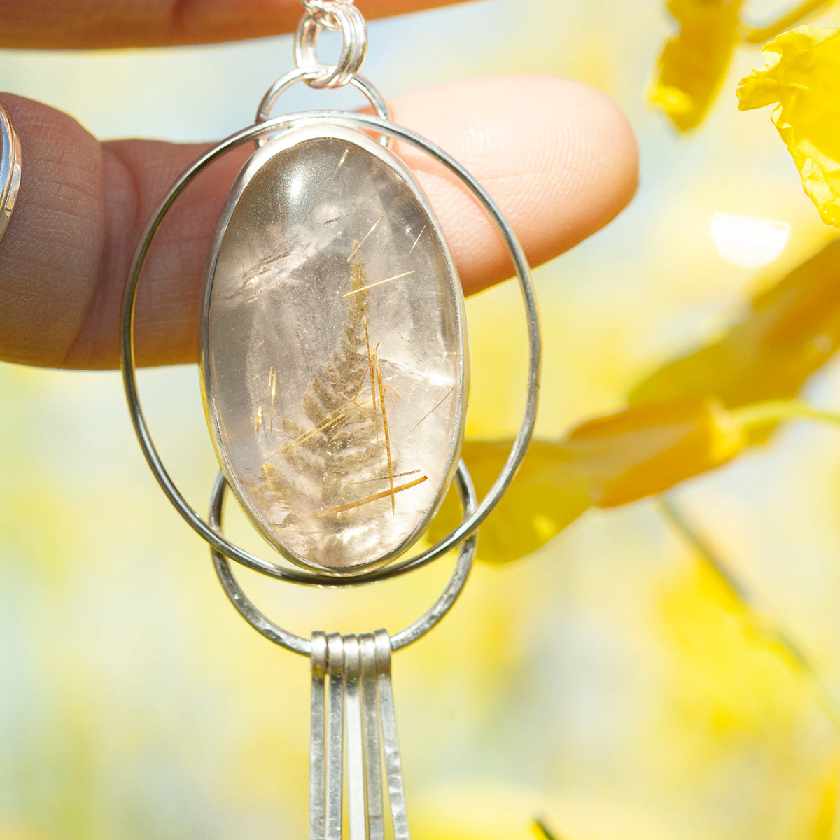 OOAK pendant with captured plant #15 • rutilated quartz (ready to ship)