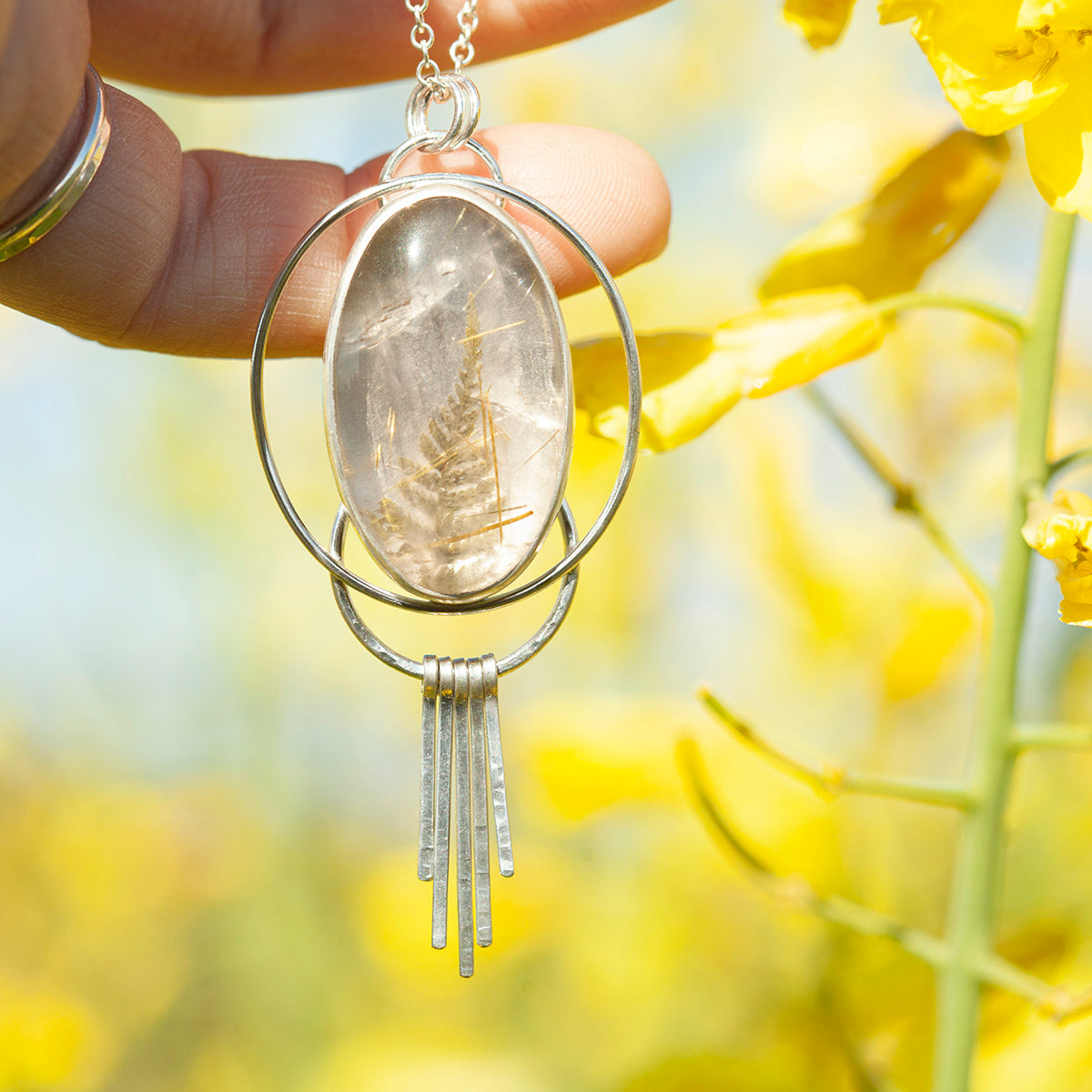OOAK pendant with captured plant #15 • rutilated quartz (ready to ship)