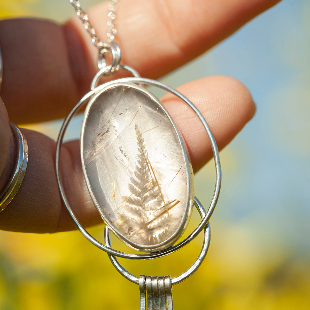 OOAK pendant with captured plant #15 • rutilated quartz (ready to ship)