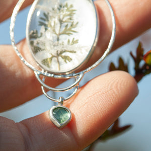 OOAK pendant with captured plant #16 • clear quartz & kyanite (ready to ship)