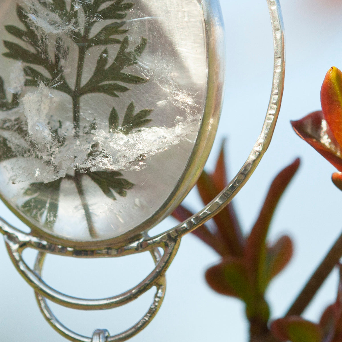 OOAK pendant with captured plant #16 • clear quartz & kyanite (ready to ship)