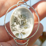 Load image into Gallery viewer, OOAK pendant with captured plant #16 • clear quartz &amp; kyanite (ready to ship)
