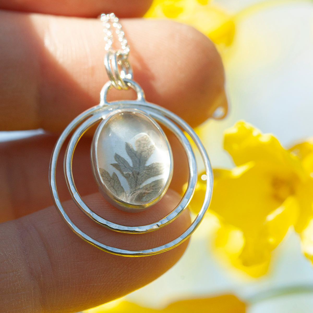 OOAK pendant with captured plant #18 • rose quartz (ready to ship)