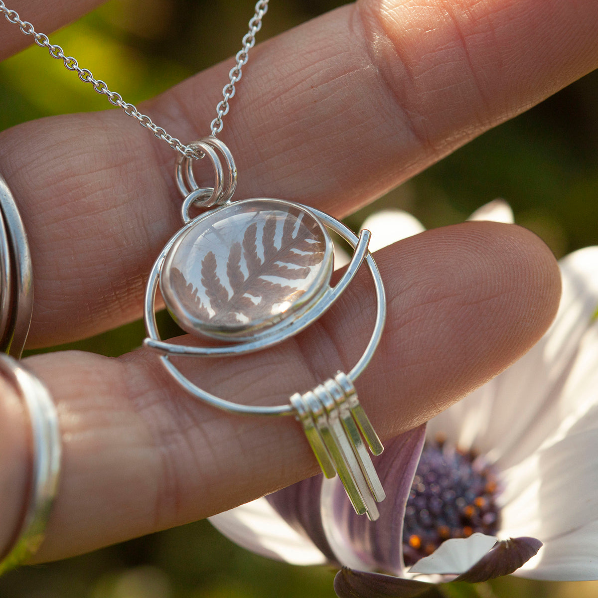 OOAK pendant with captured plant #19 • rose quartz (ready to ship)
