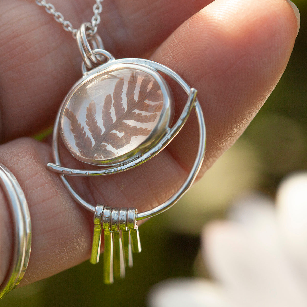 OOAK pendant with captured plant #19 • rose quartz (ready to ship)