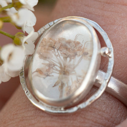 OOAK ring with captured plant #8 • rose quartz • size 54 (ready to ship)
