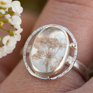 OOAK ring with captured plant #8 • rose quartz • size 54 (ready to ship)