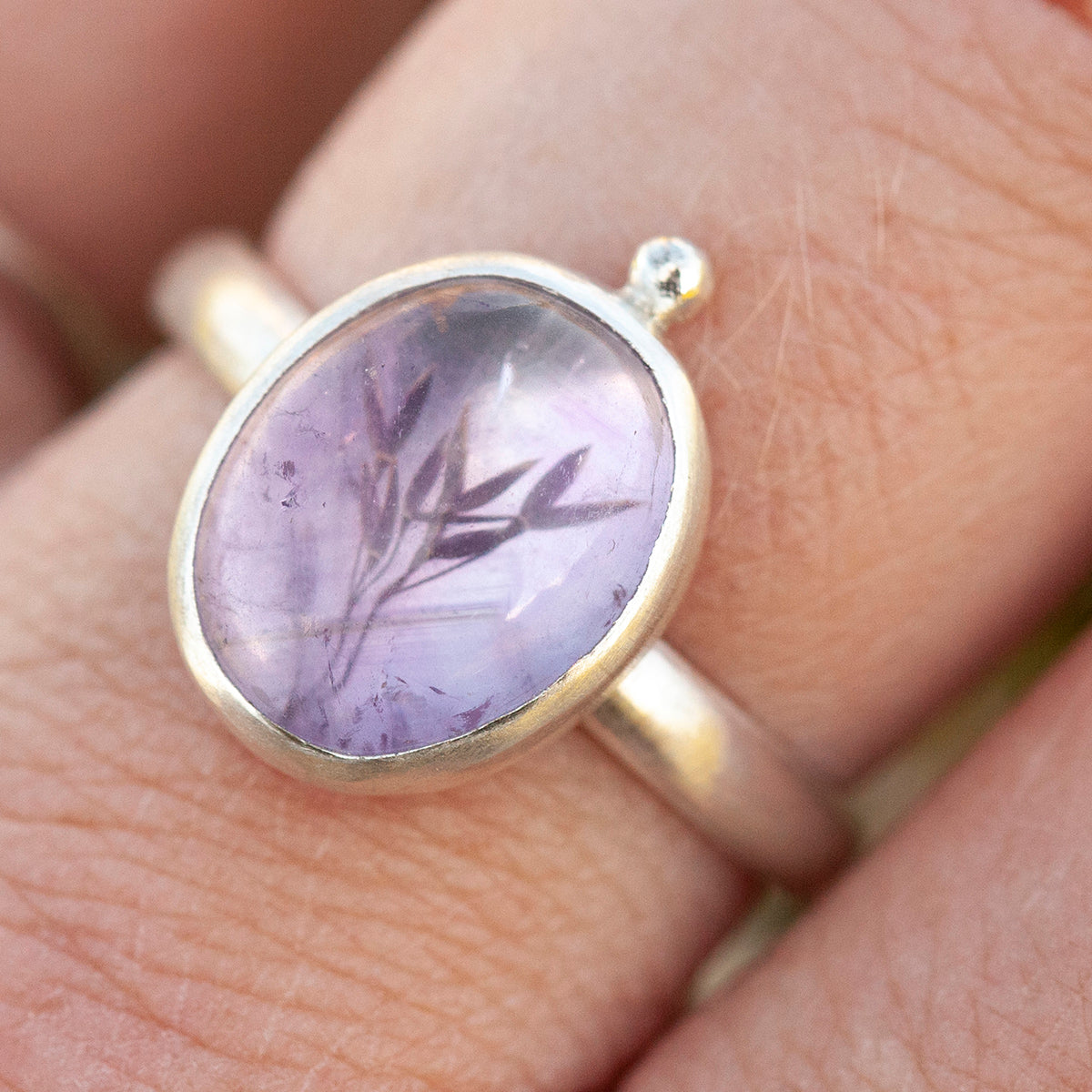 OOAK ring with captured plant #6 • amethyst • size 59 (ready to ship)