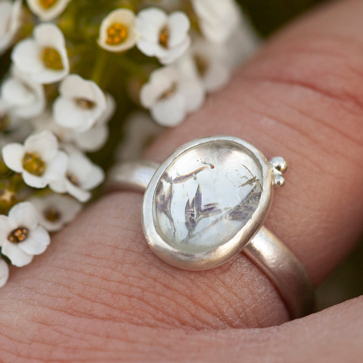 OOAK ring with captured plant #5 • aquamarine • size 51,5 (ready to ship)