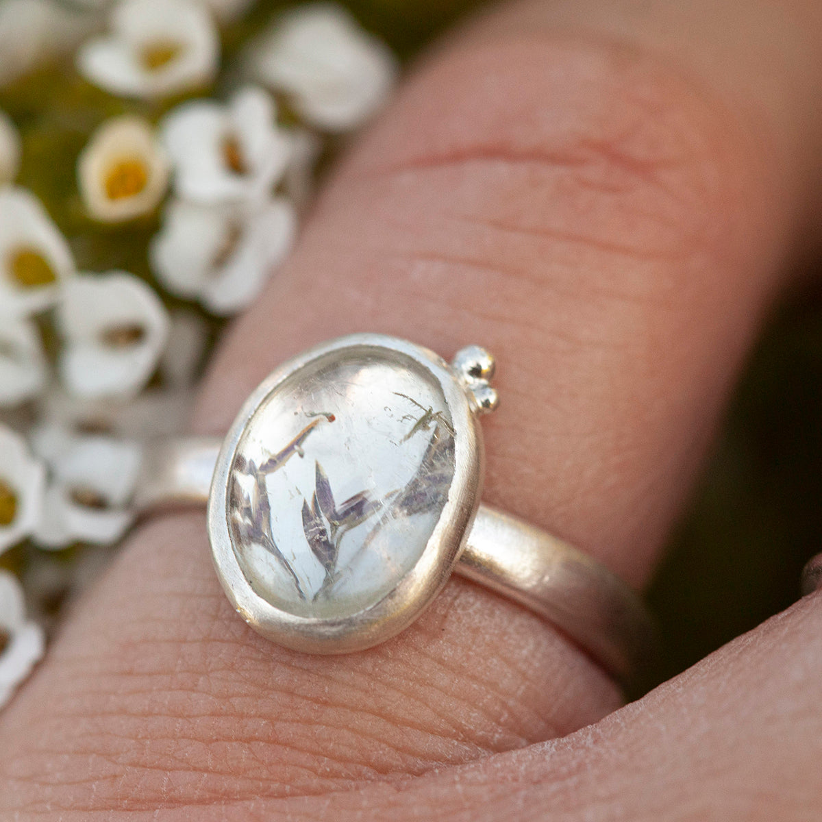OOAK ring with captured plant #5 • aquamarine • size 51,5 (ready to ship)