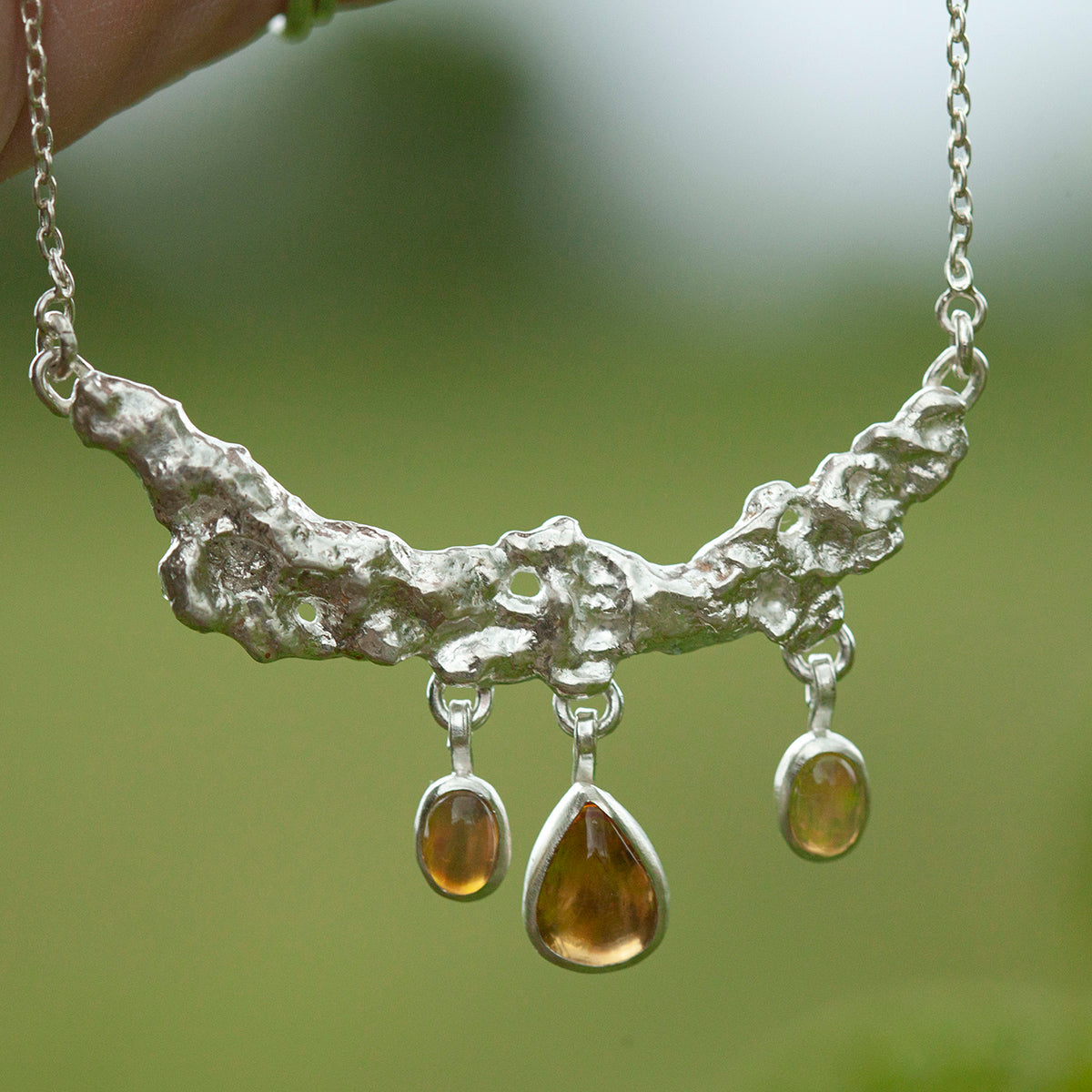 OOAK Lava necklace #4 • Citrine & Opal (ready to ship)