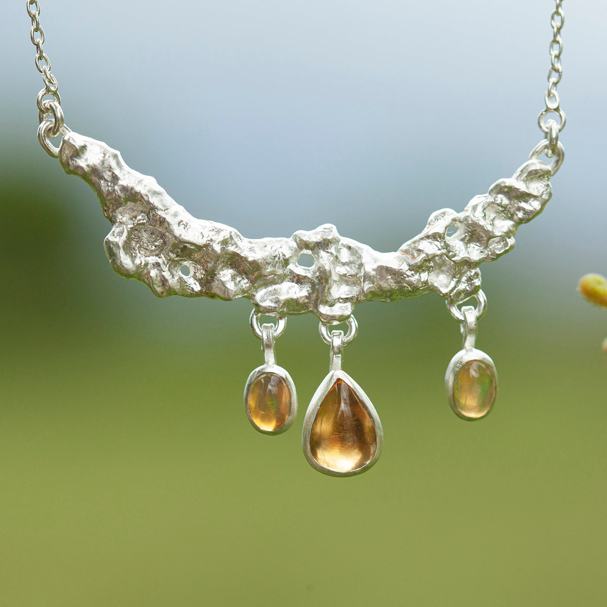 OOAK Lava necklace #4 • Citrine & Opal (ready to ship)