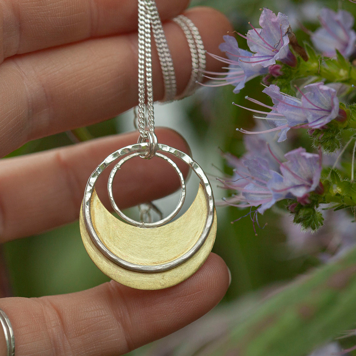 OOAK • Crescent moon pendant in silver & brass #22 (ready to ship)