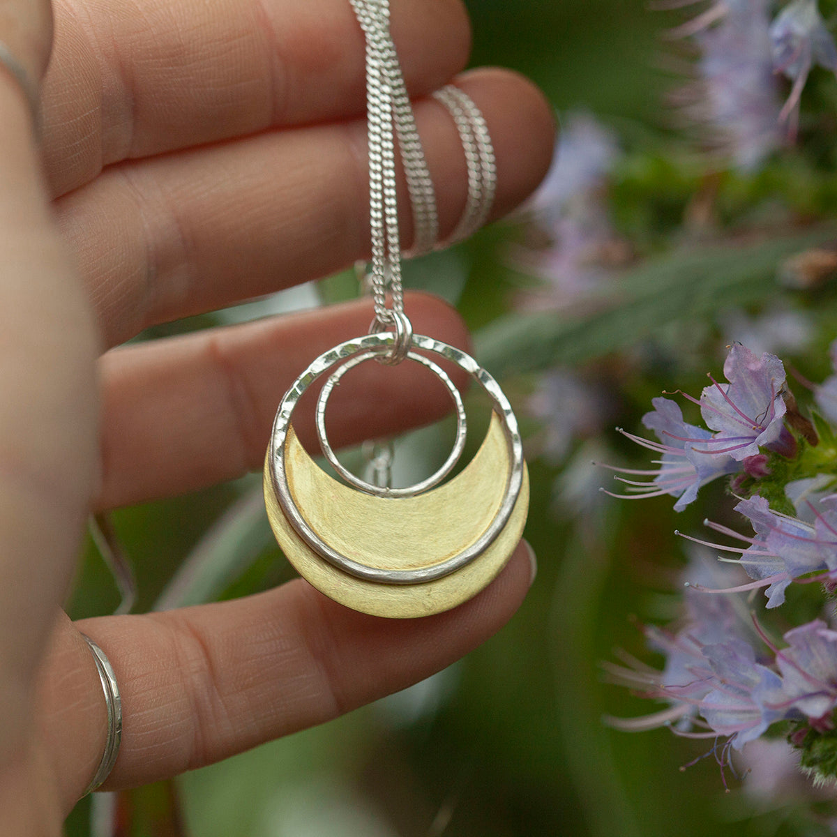 OOAK • Crescent moon pendant in silver & brass #22 (ready to ship)