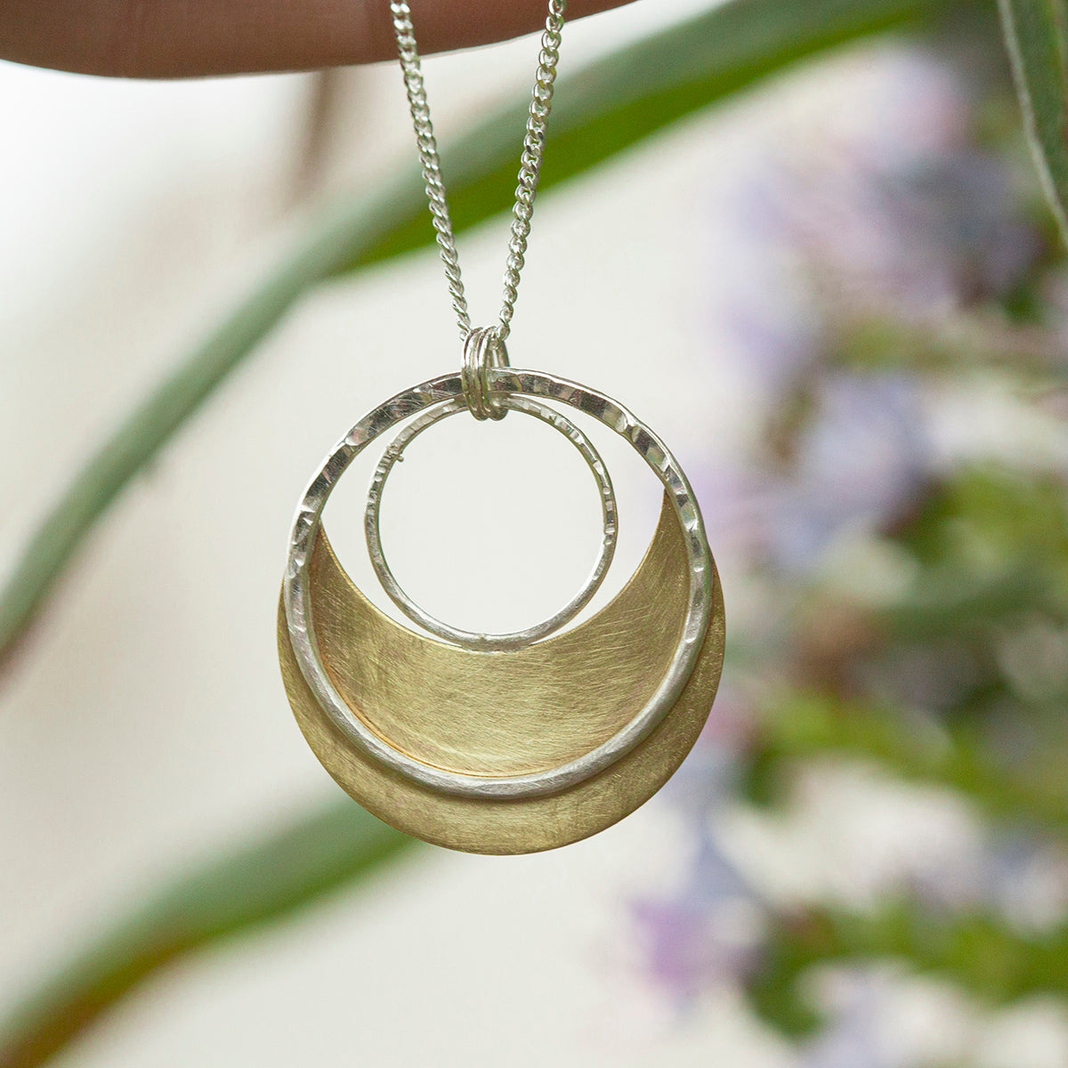 OOAK • Crescent moon pendant in silver & brass #22 (ready to ship)