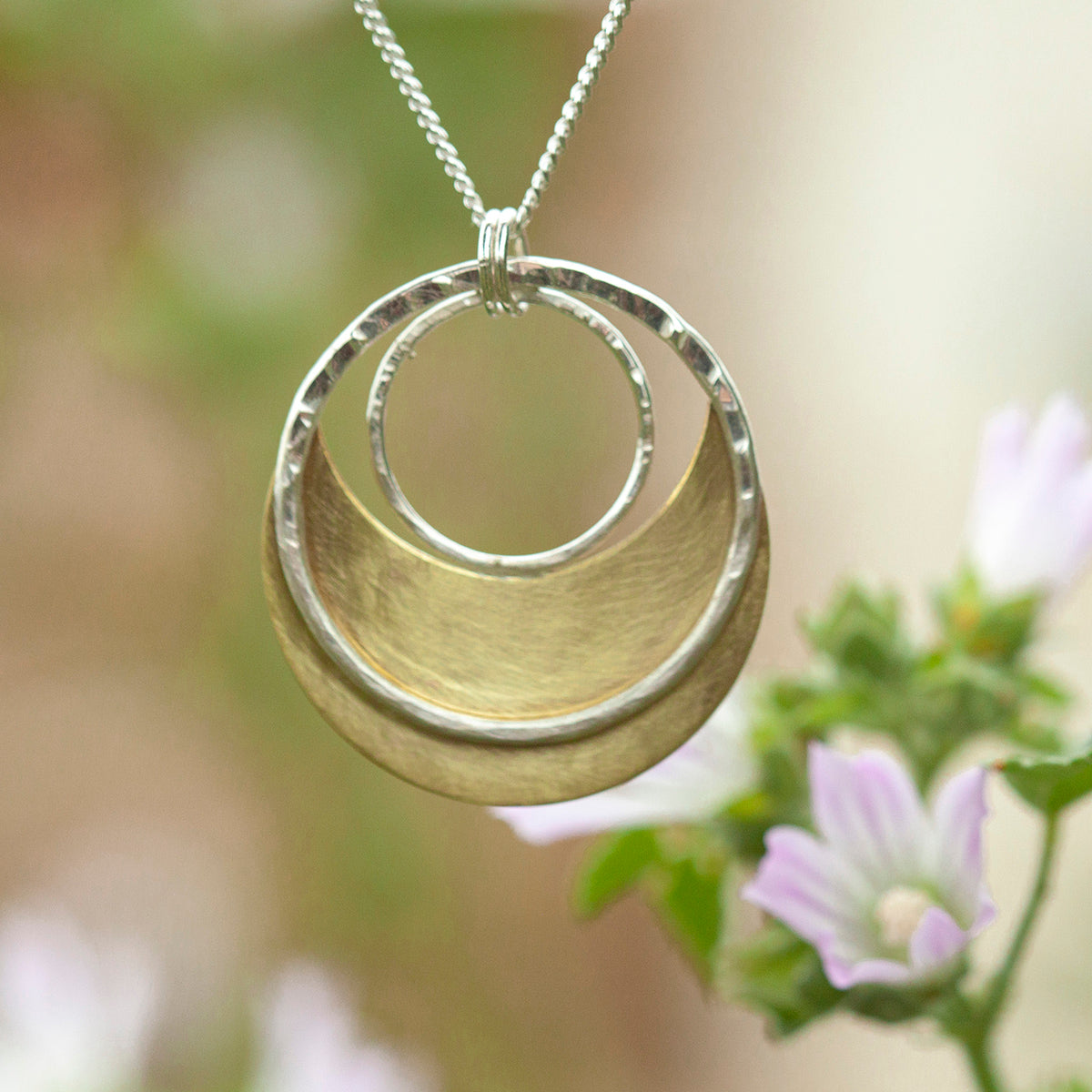 OOAK • Crescent moon pendant in silver & brass #22 (ready to ship)