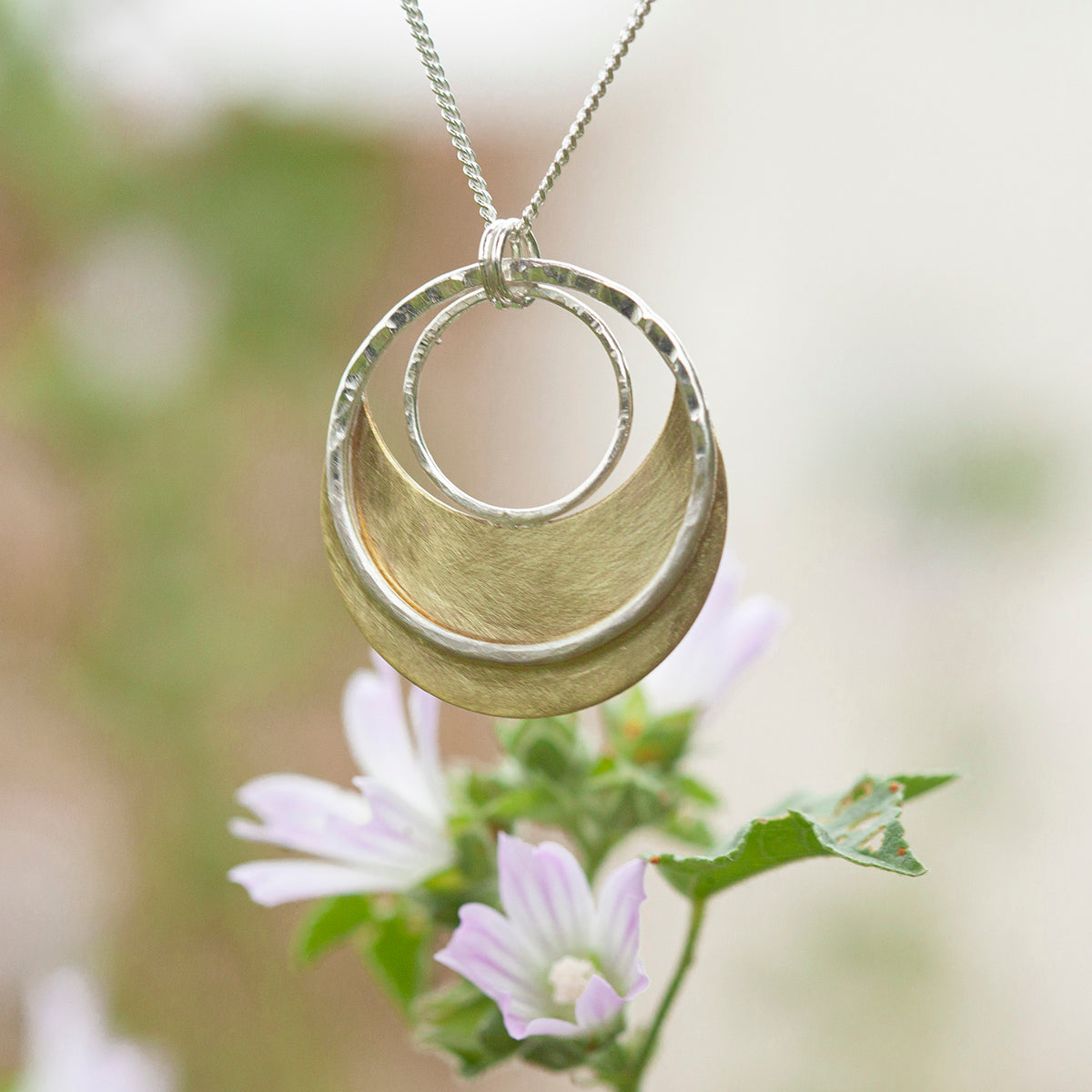 OOAK • Crescent moon pendant in silver & brass #22 (ready to ship)