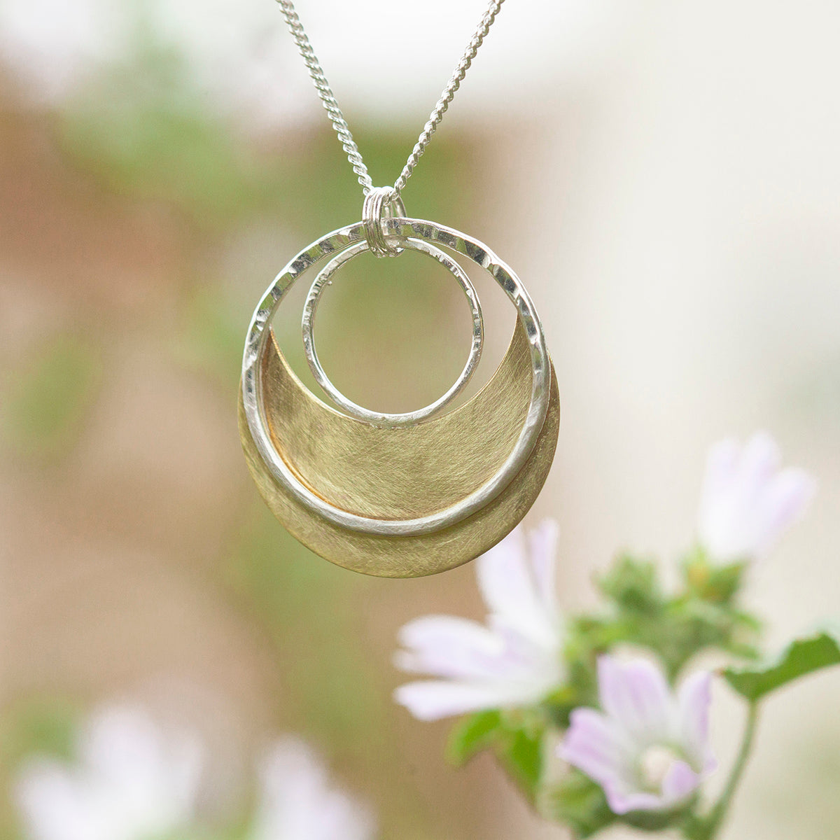 OOAK • Crescent moon pendant in silver & brass #22 (ready to ship)