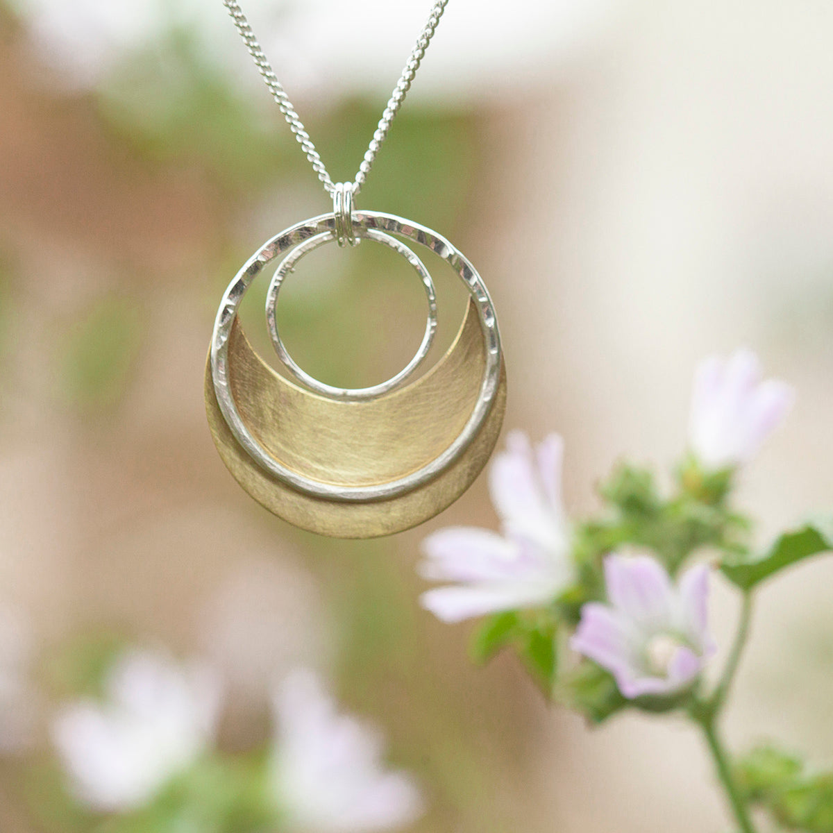 OOAK • Crescent moon pendant in silver & brass #22 (ready to ship)