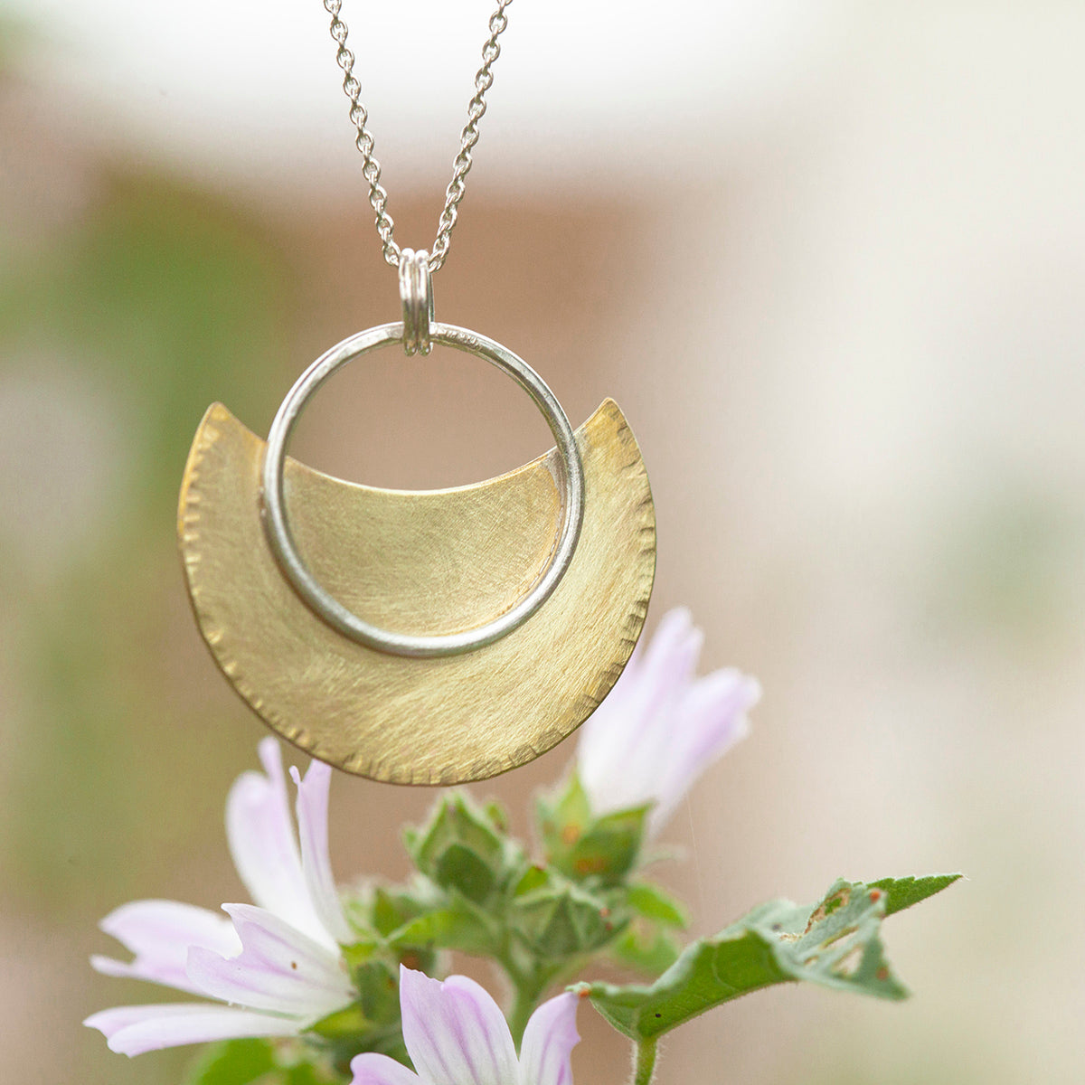 OOAK • Crescent moon pendant in silver & brass #23 (ready to ship)